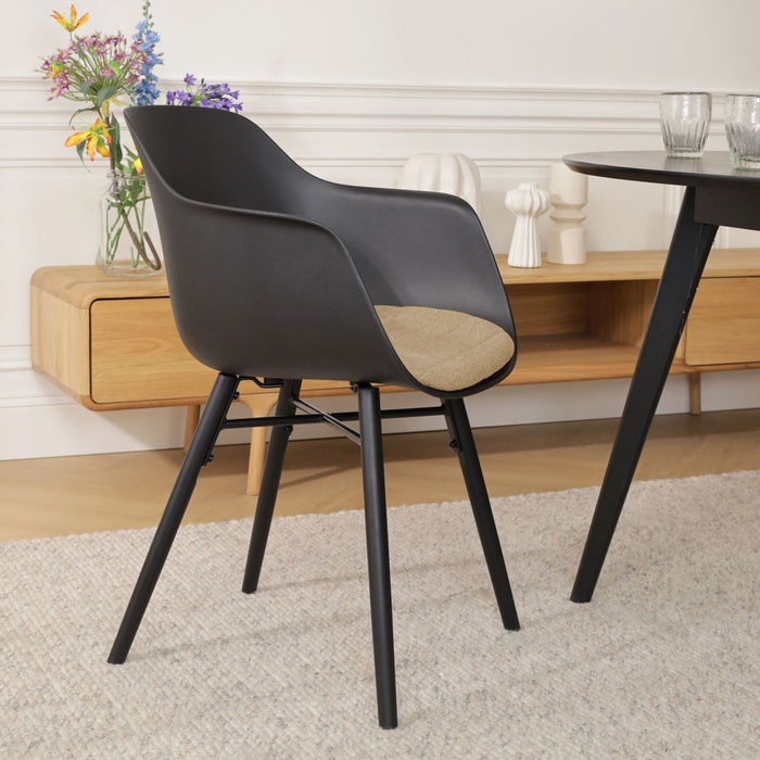 Nena-Liz eetkamerstoel zwart met nougatbruin zitkussen - zwart houten onderstel - kunststof - comfortabel - scandinavisch -modern