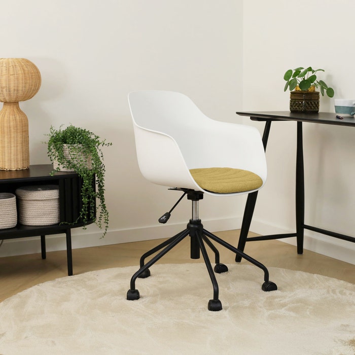 Nout-Liz eetkamerstoel wit met mosgroen zitkussen - zwart onderstel - comfortabel - burostoel -  japandi - modern - verstelbaar