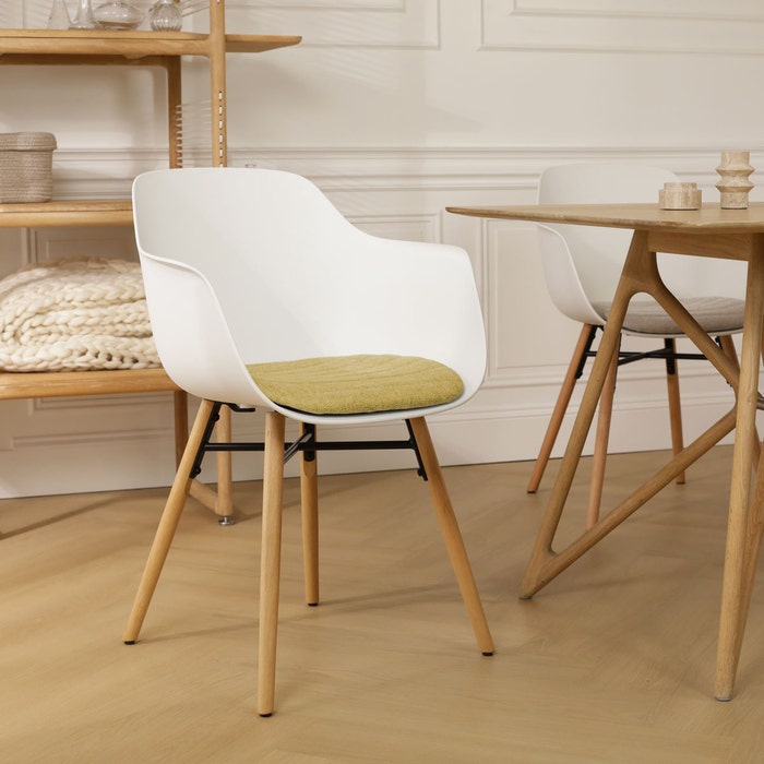 Nena-Liz eetkamerstoel wit met mosgroen zitkussen - houten onderstel - kunststof - comfortabel - scandinavisch -modern