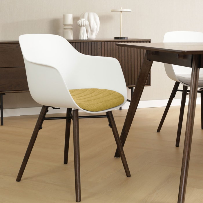 Nena-Liz eetkamerstoel wit met mosgroen zitkussen - walnoot houten onderstel - comfortabel - vergaderstoel - japandi