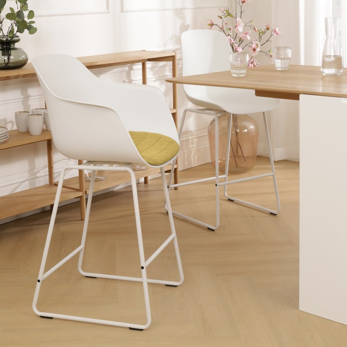 Nino-Liz barkruk wit met mosgroen zitkussen - wit onderstel - 65 cm - japandi -keukenblad - kookeiland - kunststof -  scandinavisch