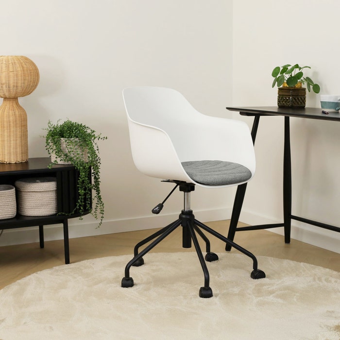 Nout-Liz eetkamerstoel wit met zeegrijs zitkussen - zwart onderstel - comfortabel - burostoel -  japandi - modern - verstelbaar