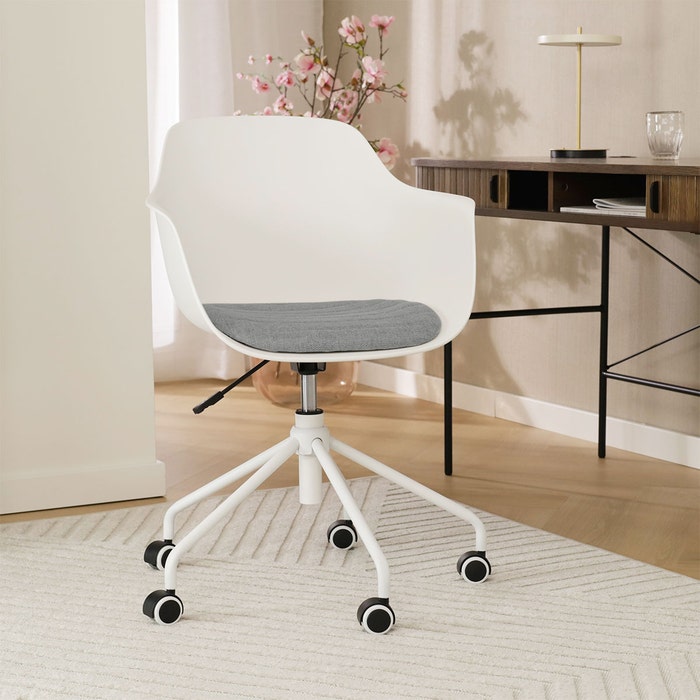 Nout-Liz eetkamerstoel wit met zeegrijs zitkussen - wit onderstel - verstelbaar - comfortabel - scandinavisch -modern - burostoel