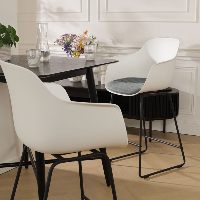 Nino-Liz barkruk wit met zeegrijs zitkussen - zwart onderstel - 65 cm - comfortabel - japandi - keukenblad - modern - kunststof - scandinavisch