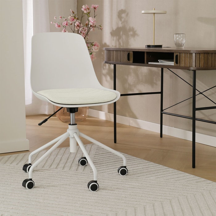 Nout-Liv eetkamerstoel wit met naturelbeige zitkussen - wit onderstel - verstelbaar - comfortabel - scandinavisch -modern - burostoel