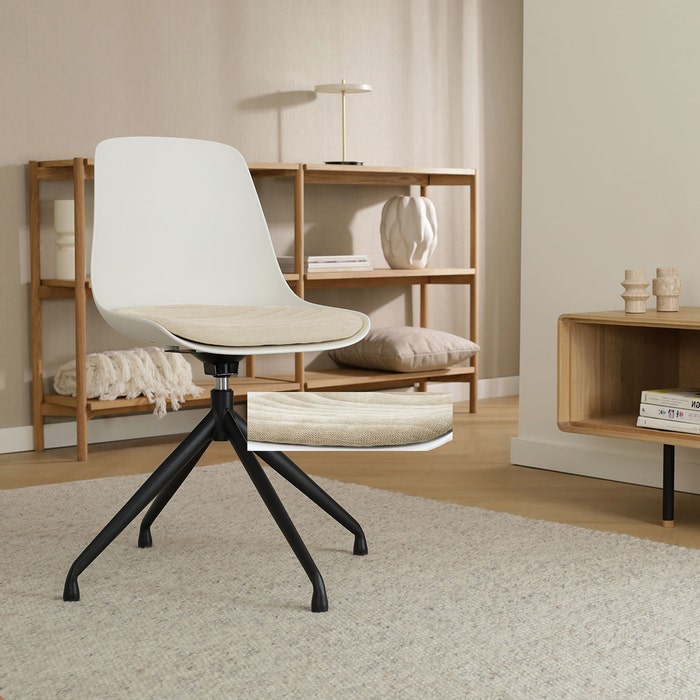 Nola-Liv draaibare eetkamerstoel wit met nougatbruin zitkussen - zwart onderstel - kunststof - comfortabel - scandinavisch -modern