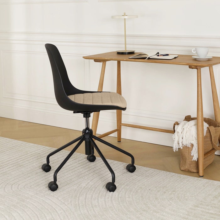 Nout-Liv eetkamerstoel zwart met nougatbruin zitkussen - zwart onderstel - japandi - modern - comfortabel - burostoel - verstelbaar - rugleuning