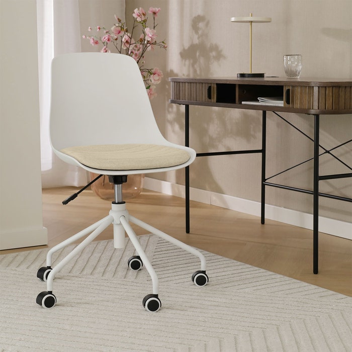 Nout-Liv eetkamerstoel wit met nougatbruin zitkussen - wit onderstel - verstelbaar - comfortabel - scandinavisch -modern - burostoel