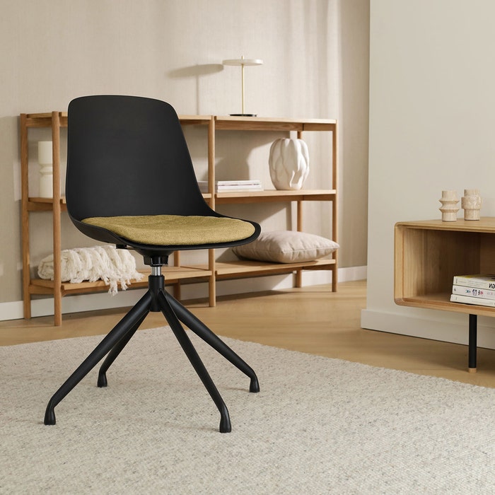 Nola-Liv draaibare eetkamerstoel zwart met mosgroen zitkussen - zwart onderstel - modern - kunststof - scandinavisch -  comfortabel