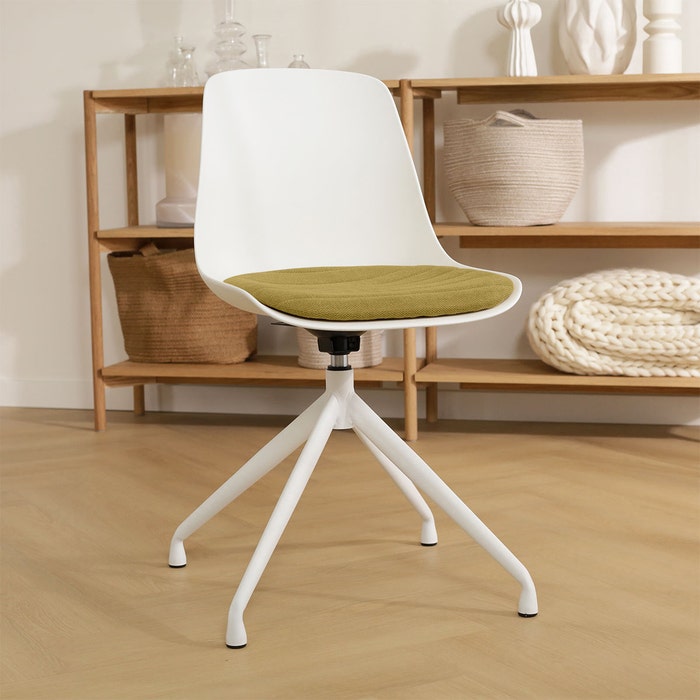 Nola-Liv draaibare eetkamerstoel wit met mosgroen zitkussen - wit onderstel - comfortabel - kunststof - japandi