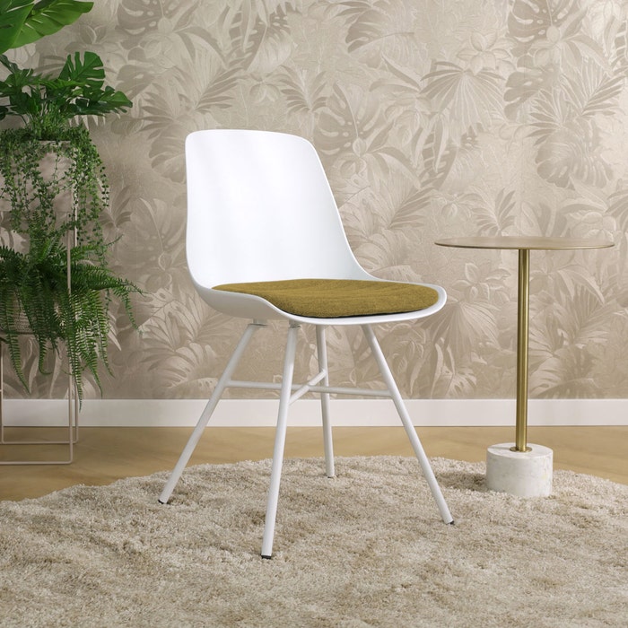 Noa-Liv eetkamerstoel wit met mosgroen zitkussen - wit onderstel - modern - kunststof - scandinavisch -comfortabel
