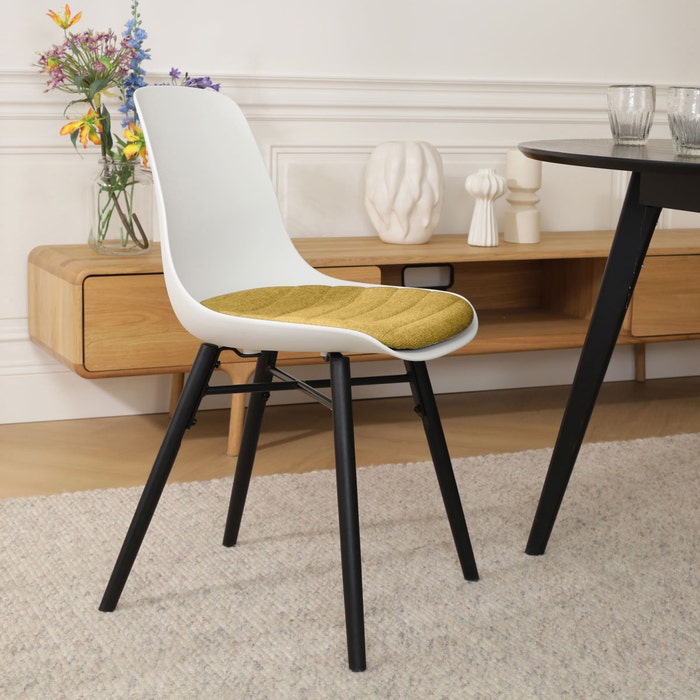 Nena-Liv eetkamerstoel wit met mosgroen zitkussen - zwart houten onderstel - vergaderstoel - kunststof - comfortabel - rugleuning - japandi - scandinavisch