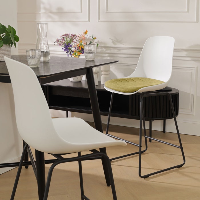 Nino-Liv barkruk wit met mosgroen zitkussen - zwart onderstel - 65 cm - comfortabel - japandi - keukenblad - modern - kunststof - scandinavisch