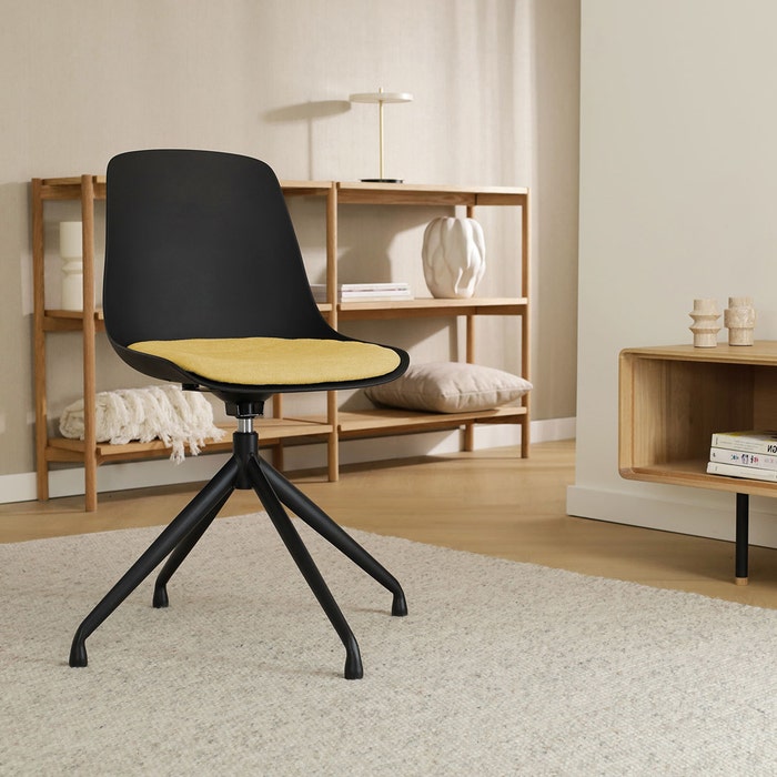 Nola-Liv draaibare eetkamerstoel zwart met warm oker zitkussen - zwart onderstel 