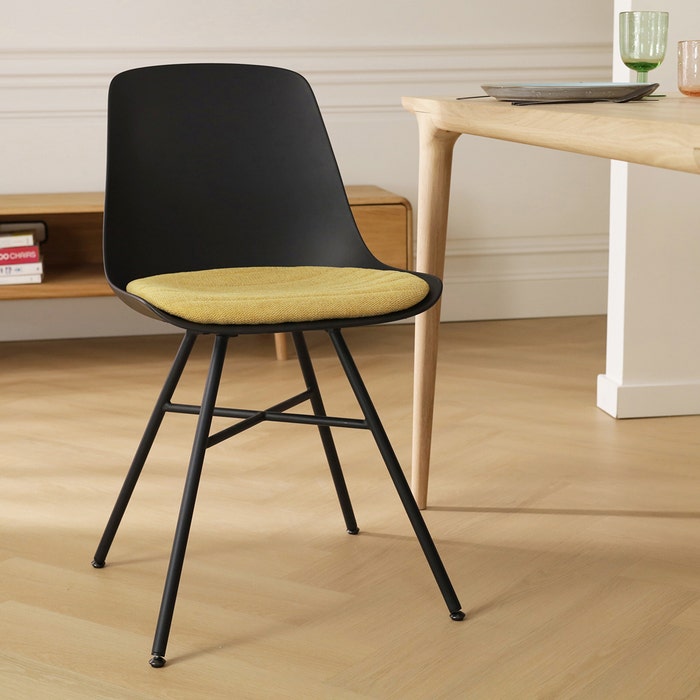 Noa-Liv eetkamerstoel zwart met warm oker zitkussen - zwart onderstel 