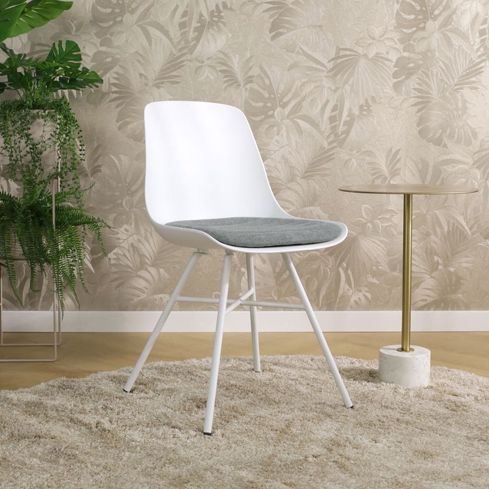 Noa-Liv eetkamerstoel wit met zeegrijs zitkussen - wit onderstel - rugleuning - kunststof - comfortabel - scandinavisch - japandi - modern