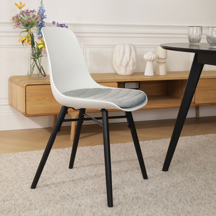 Nena-Liv eetkamerstoel wit met zeegrijs zitkussen - zwart houten onderstel - comfortabel - vergaderstoel - japandi