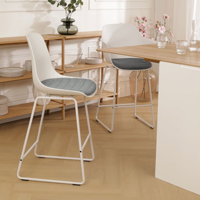 Nino-Liv barkruk wit met zeegrijs zitkussen - wit onderstel - 65 cm - barstoel - kunststof - japandi - scandinavisch -  barkruk - bar