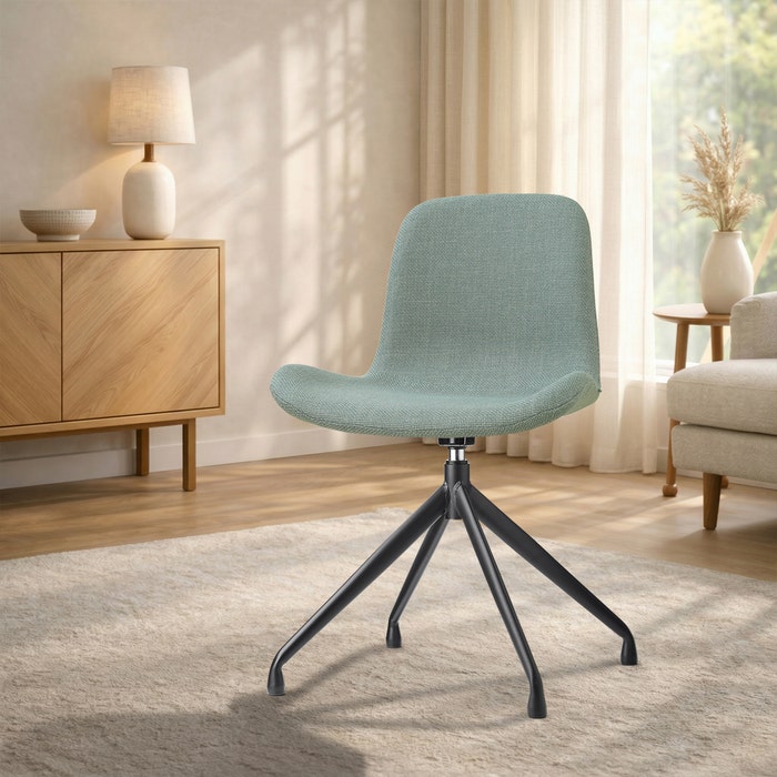 Nola-Fé draaibare eetkamerstoel saliegroen - zwart onderstel - comfortabel -  gestoffeerd - vergaderstoel