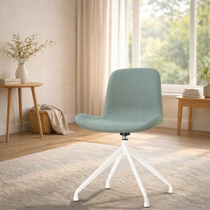 Nola-Fé draaibare eetkamerstoel saliegroen - wit onderstel - modern -  gestoffeerd - comfortabel - japandi