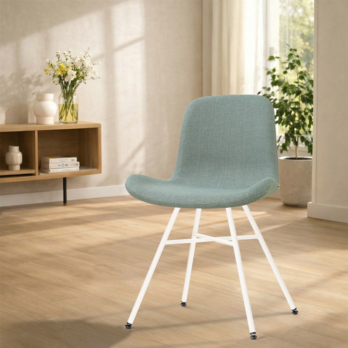 Noa-Fé eetkamerstoel saliegroen - wit onderstel - tijdloos - scandinavisch - gestoffeerd - comfortabel -