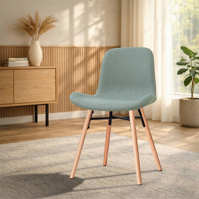 Nena-Fé eetkamerstoel saliegroen - houten onderstel -  gestoffeerd - comfortabel - japandi