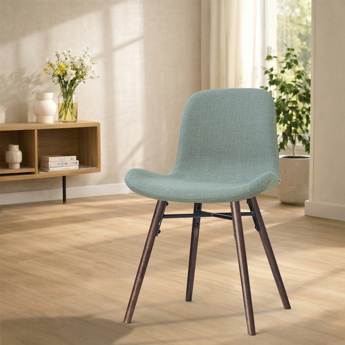 Nena-Fé eetkamerstoel saliegroen - walnoot houten onderstel - gestoffeerd - comfortabel - rugleuning - vergaderstoel - japandi