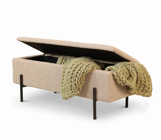 Jente bankje met opbergruimte bouclé taupe - 95 x 37 cm