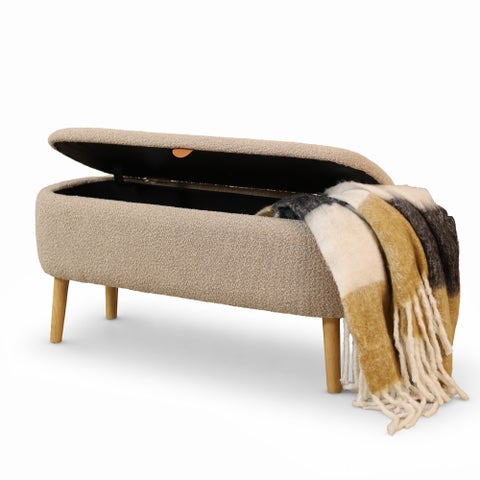 Juna bankje met opbergruimte bouclé taupe - 95 x 37 cm