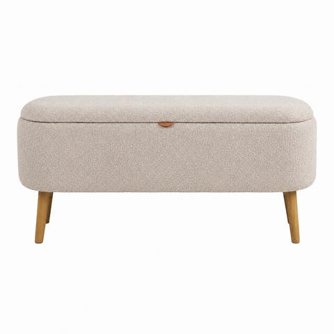 Juna bankje met opbergruimte bouclé taupe - 95 x 37 cm