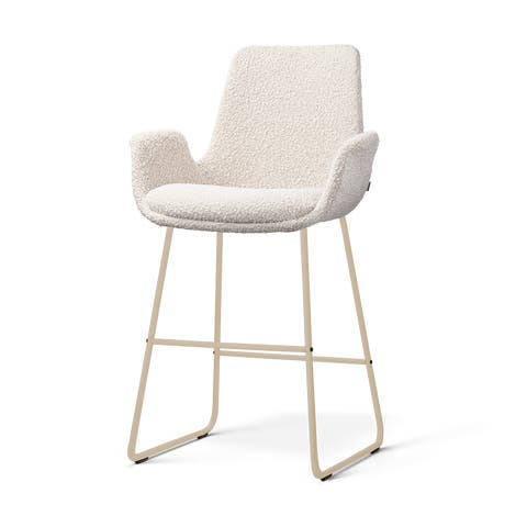 Nino-Eef barkruk bouclé beige - beige onderstel - 65 cm
