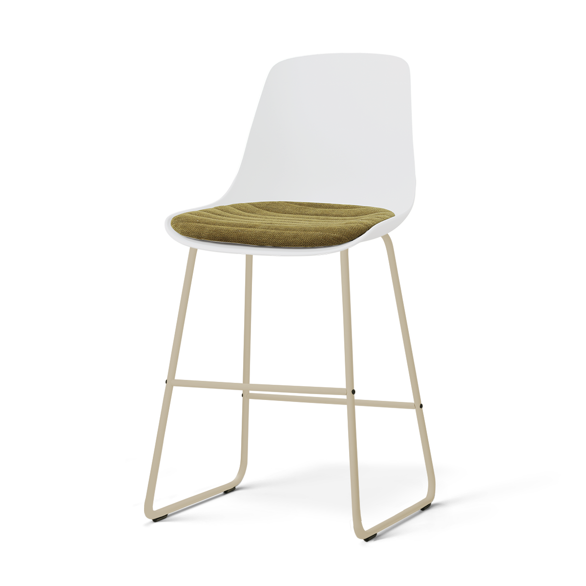 Nino-Liv barkruk wit met mosgroen zitkussen - beige onderstel - 65 cm