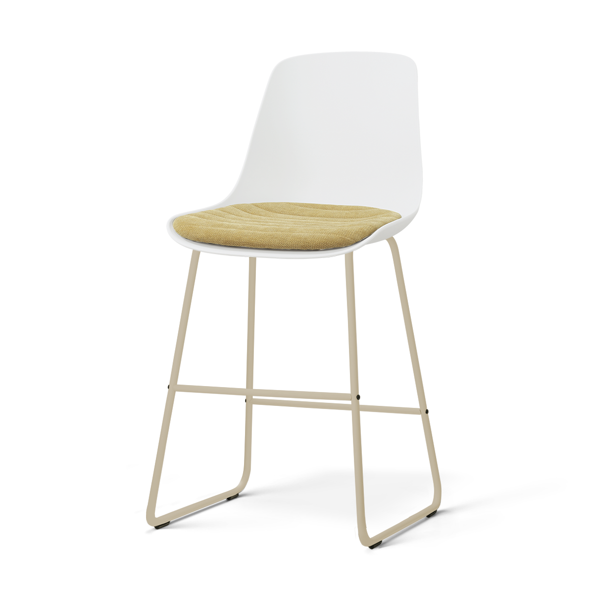 Nino-Liv barkruk wit met warm oker zitkussen - beige onderstel - 65 cm