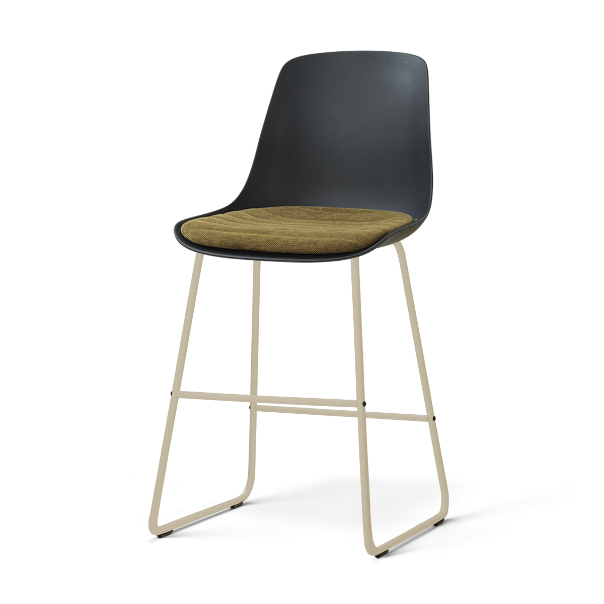 Nino-Liv barkruk zwart met mosgroen zitkussen - beige onderstel - 65 cm