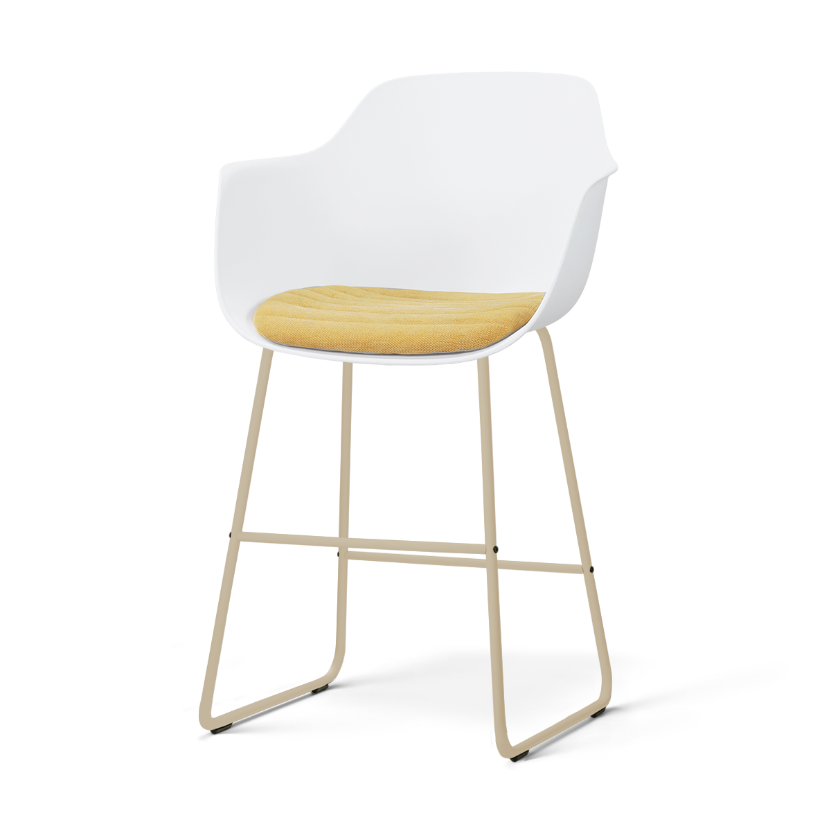 Nino-Liz barkruk wit met warm oker zitkussen - beige onderstel - 65 cm