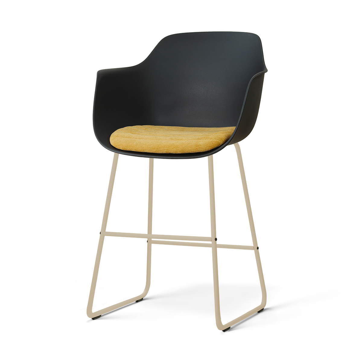 Nino-Liz barkruk zwart met warm oker zitkussen - beige onderstel - 65 cm