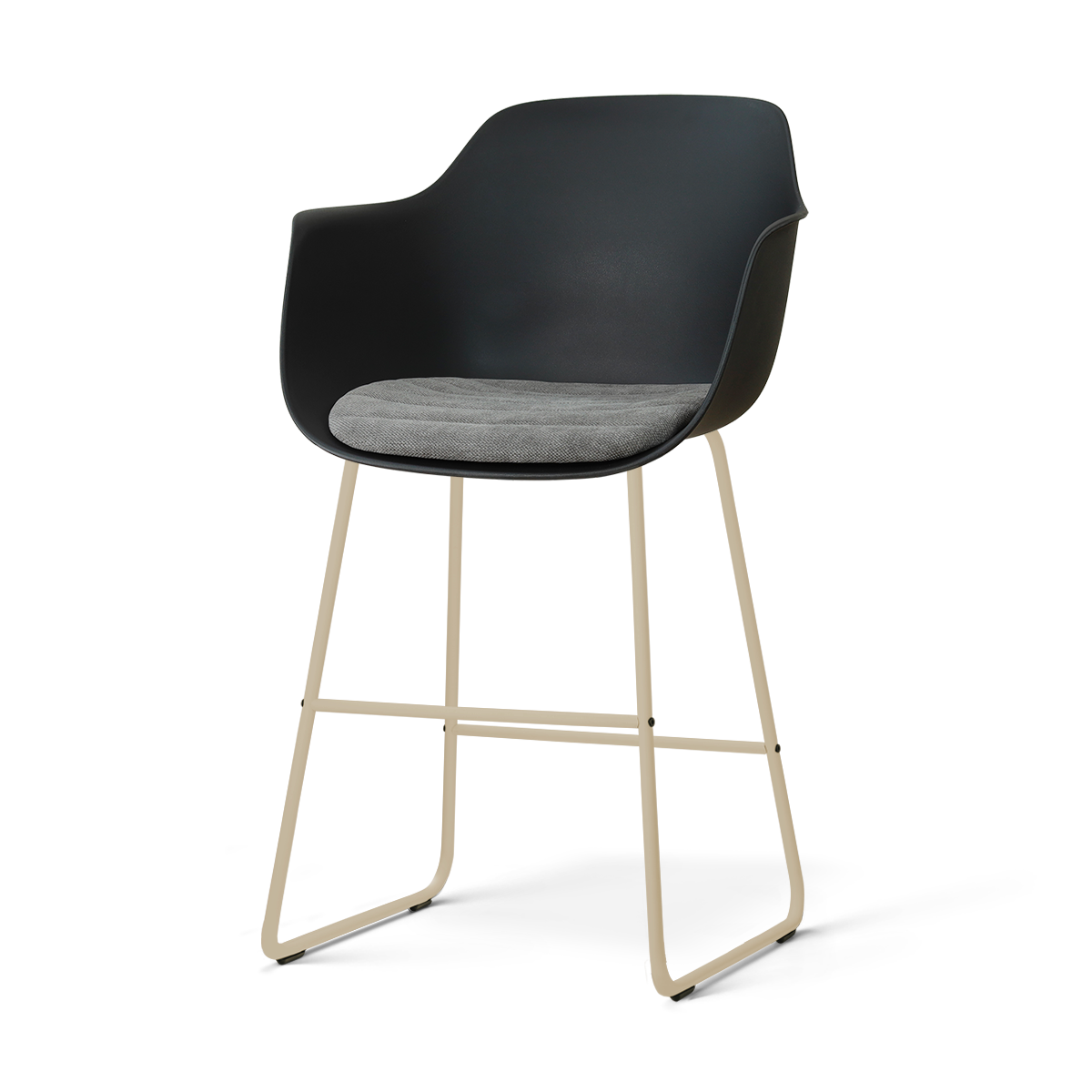 Nino-Liz barkruk zwart met zeegrijs zitkussen - beige onderstel - 65 cm