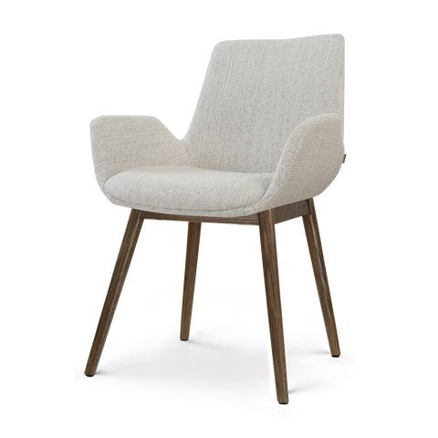 Nio-Eef eetkamerstoel beige gemêleerd - walnoot houten onderstel