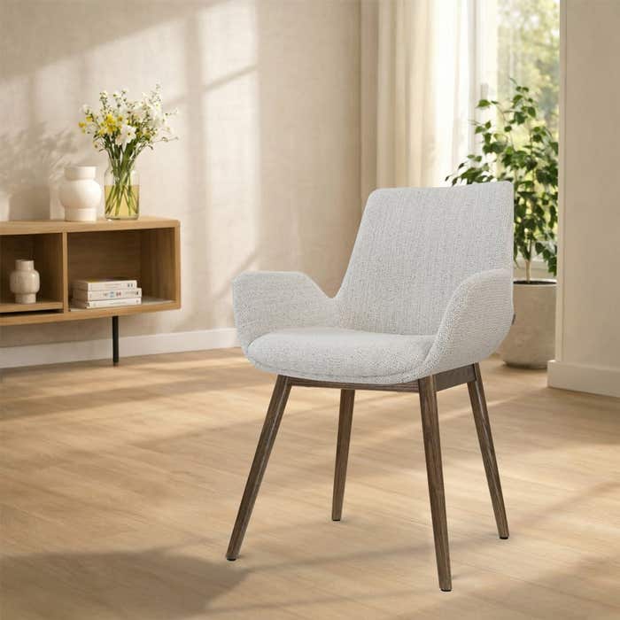 Nio-Eef eetkamerstoel beige gemêleerd - walnoot houten onderstel - scandinavisch - armstoel - comfortabele zitting