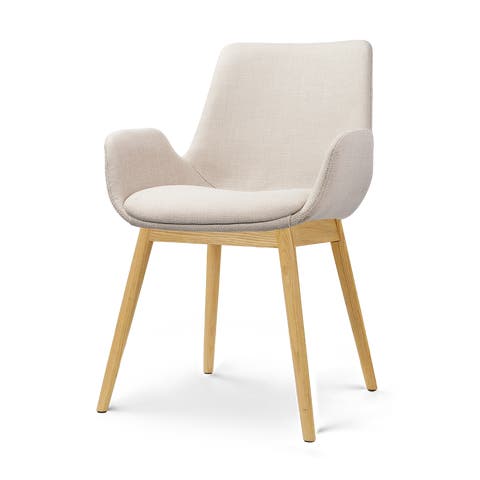 Nio-Eef eetkamerstoel beige - houten onderstel