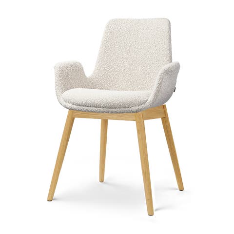 Nio-Eef eetkamerstoel bouclé beige - houten onderstel