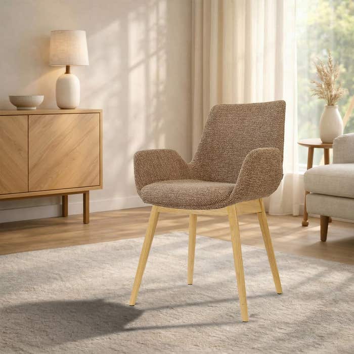 Nio-Eef eetkamerstoel bruin blend - houten onderstel - armleuning - elegant - japandi