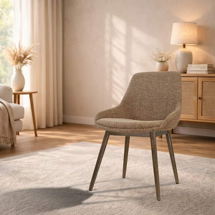 Nio-Isa eetkamerstoel bruin blend - walnoot houten onderstel - elegante zitting - japandi - stof