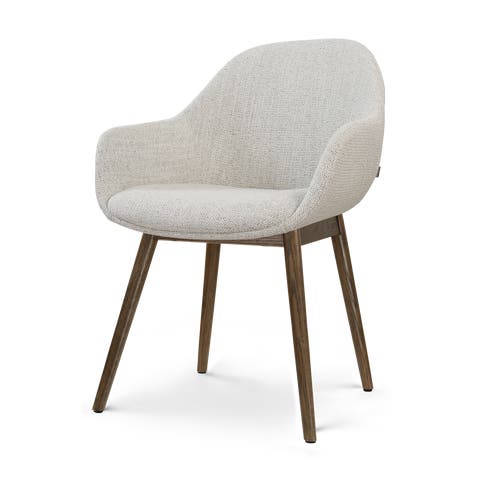 Nio-Mae eetkamerstoel beige gemêleerd - walnoot houten onderstel