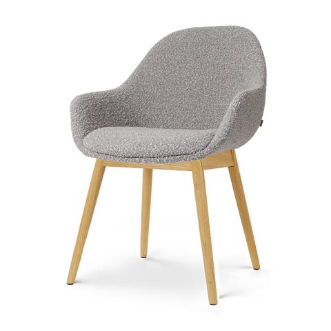 Nio-Mae eetkamerstoel bouclé taupe - houten onderstel