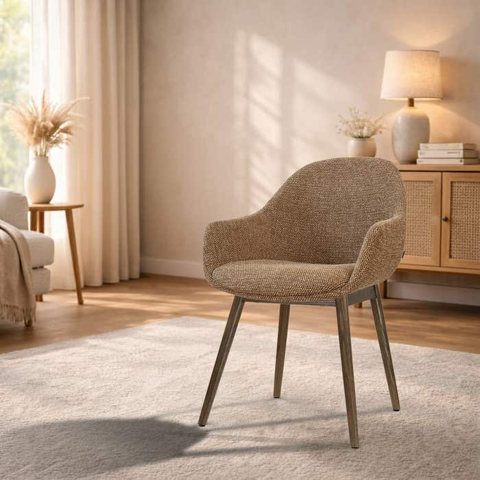 Nio-Mae eetkamerstoel bruin blend - walnoot houten onderstel - japandi - armleuning - elegant