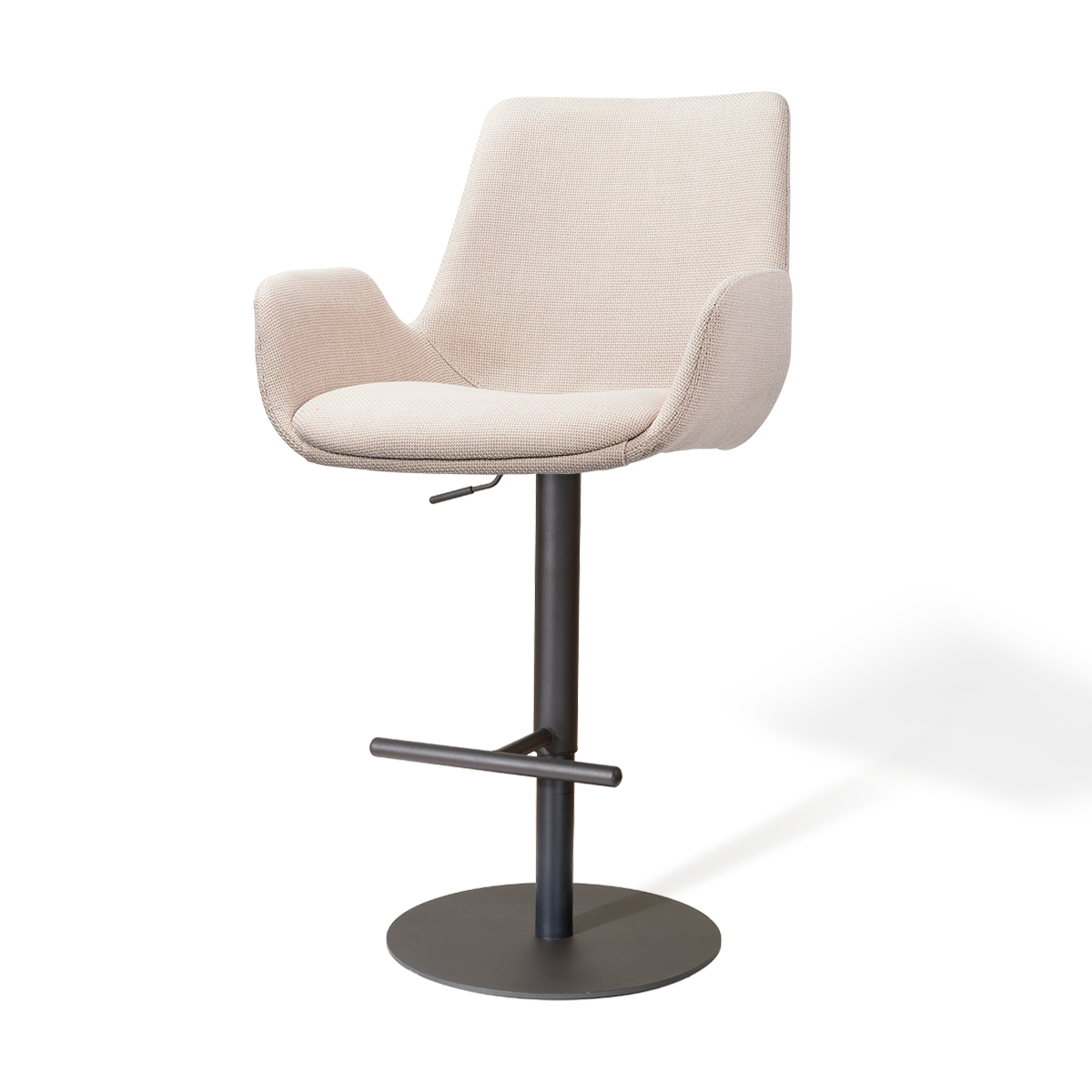 Niva-Eef draaibare tulp barkruk beige - verstelbaar - mat zwart onderstel