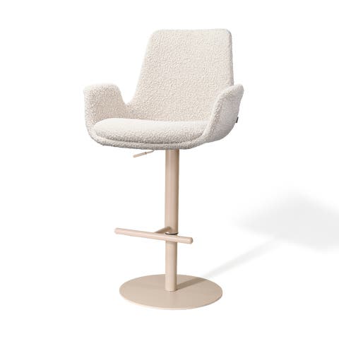 Niva-Eef draaibare tulp barkruk bouclé beige - verstelbaar - beige onderstel