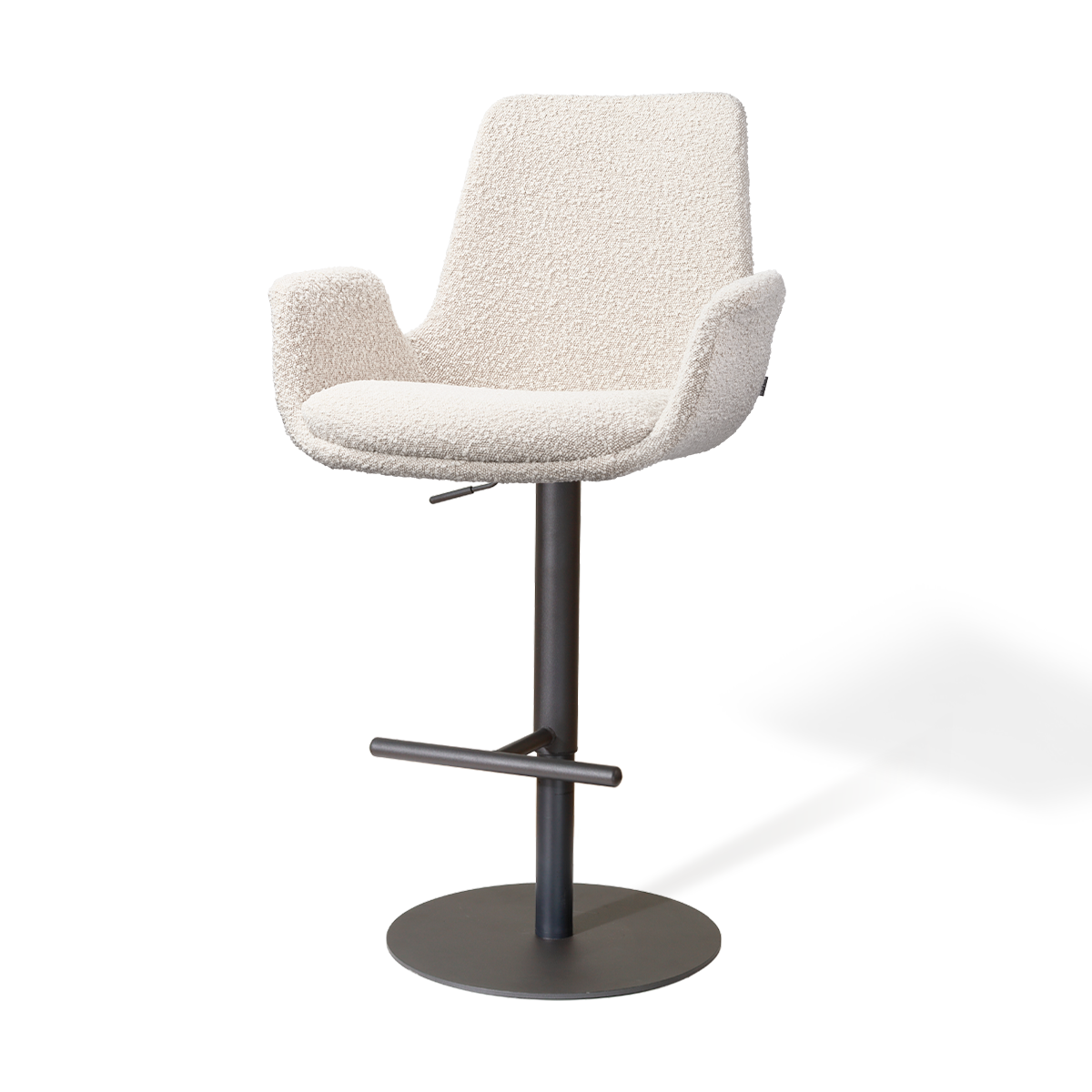 Niva-Eef draaibare tulp barkruk bouclé beige - verstelbaar - mat zwart onderstel