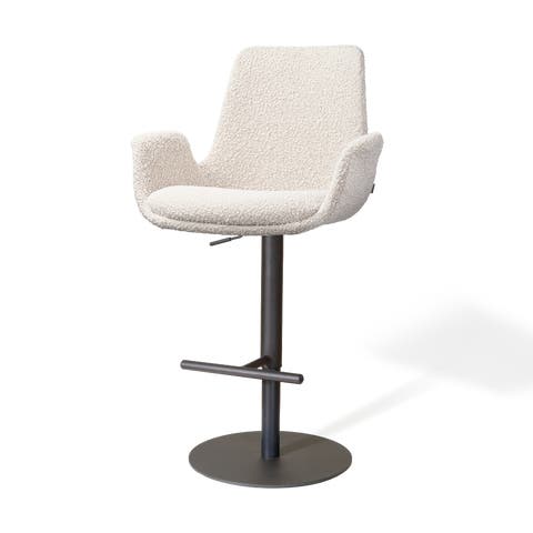 Niva-Eef draaibare tulp barkruk bouclé beige - verstelbaar - mat zwart onderstel